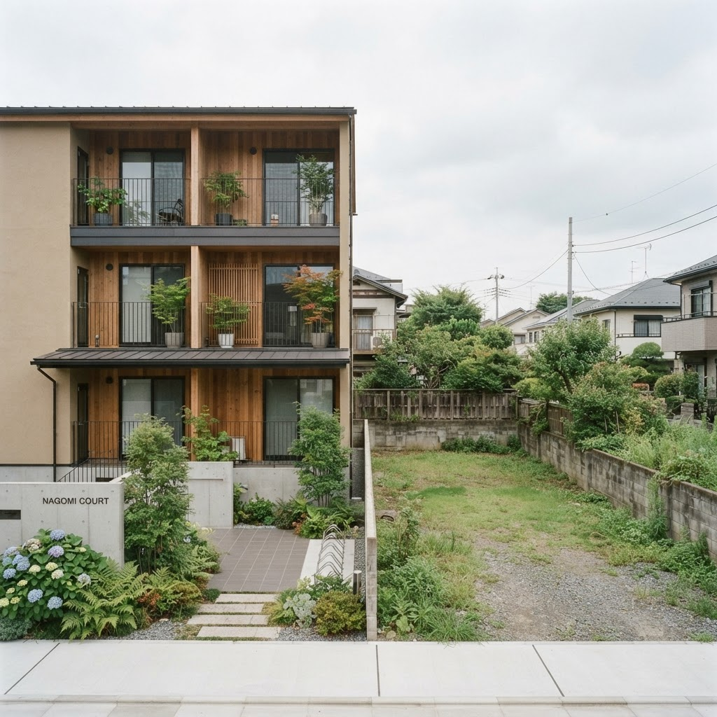 静かな住宅街に建つアパートと土地